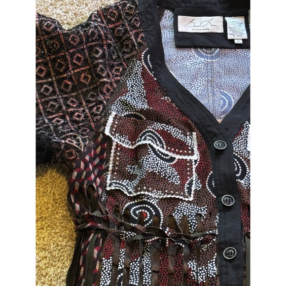 $550 BYRAN LARS Beauty Mark MULTI COLOR Patch MIDI LINED DRESS SIZE 0 - Picture 7 of 11